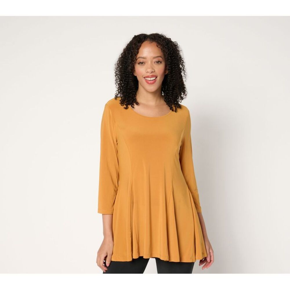 Women Control Women's Top Plus Sz 1X Como Jersey Godet Yellow